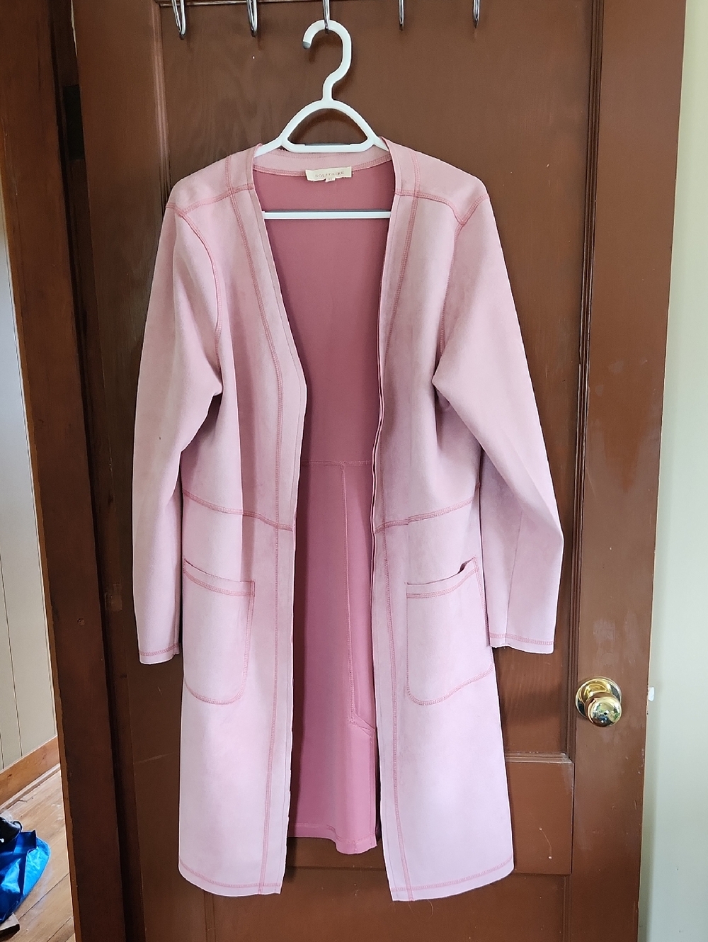 Long Pink Faux Suede Duster Coat